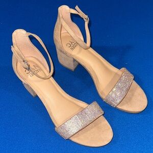 Enzo Angiolini Tan and Gold Block Heel Sandals